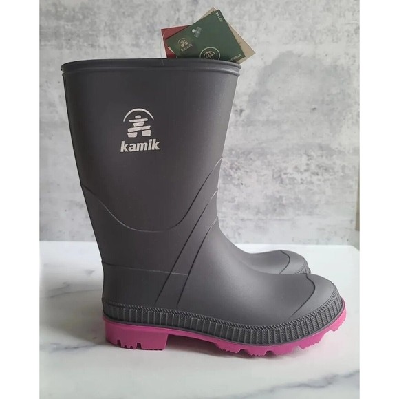 Kamik Classic Stomp Charcoal Magenta Rubber Rain Boots for Kids for Everyday Use - Picture 7 of 10